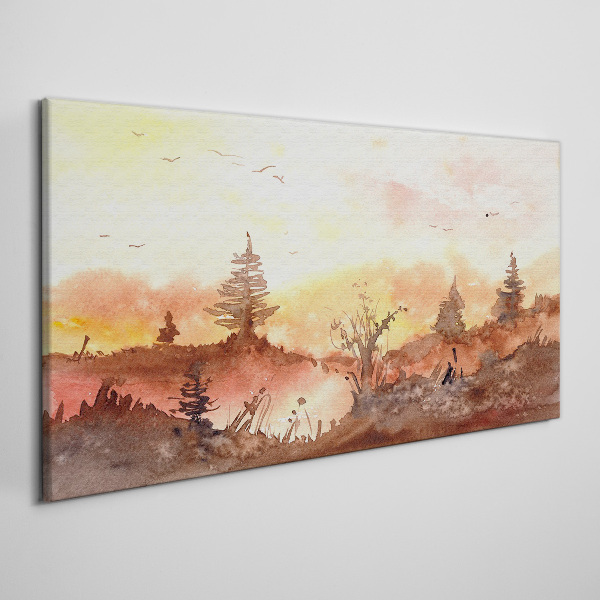 Tableau toile imprimée Coucher de soleil sur un paysage forestier