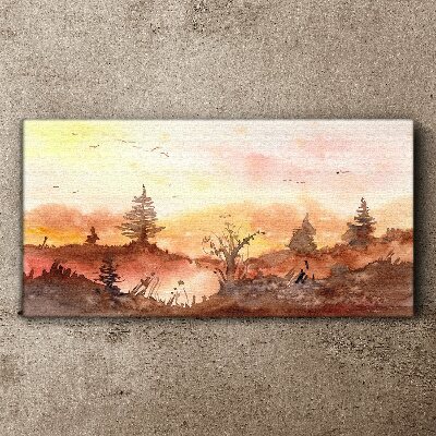 Tableau toile imprimée Coucher de soleil sur un paysage forestier