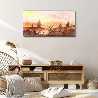 Tableau toile imprimée Coucher de soleil sur un paysage forestier