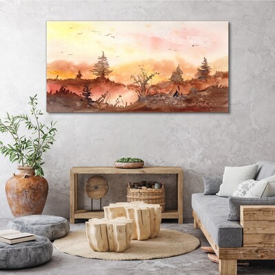 Tableau toile imprimée Coucher de soleil sur un paysage forestier