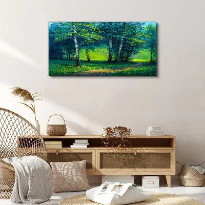 Tableau sur toile Forêt verte sous le soleil d'été