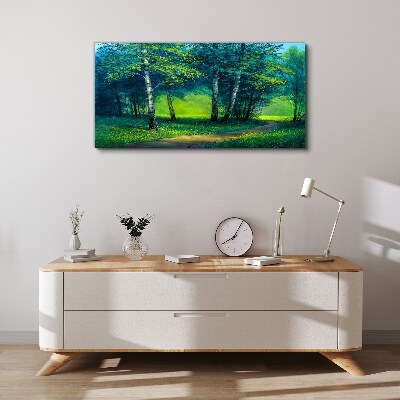 Tableau sur toile Forêt verte sous le soleil d'été