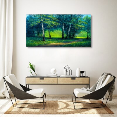 Tableau sur toile Forêt verte sous le soleil d'été