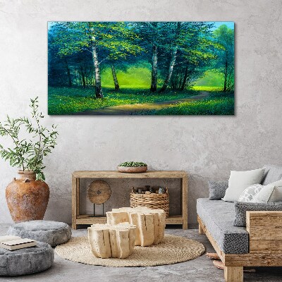Tableau sur toile Forêt verte sous le soleil d'été