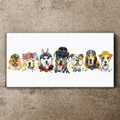 Tableau sur toile Chiens avec des accessoires à la mode