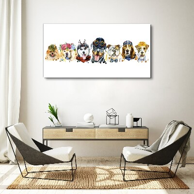 Tableau sur toile Chiens avec des accessoires à la mode