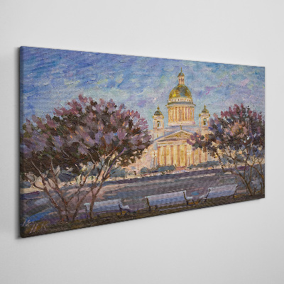 Tableau sur toile La cathédrale dans la lueur du soleil couchant