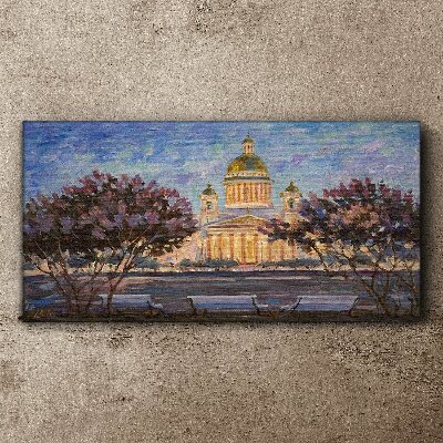 Tableau sur toile La cathédrale dans la lueur du soleil couchant