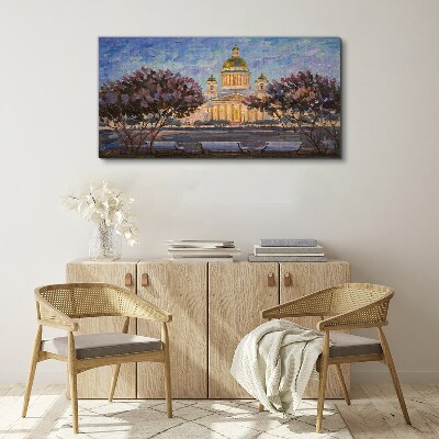 Tableau sur toile La cathédrale dans la lueur du soleil couchant