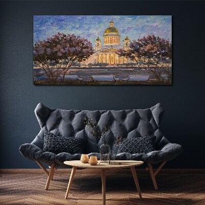 Tableau sur toile La cathédrale dans la lueur du soleil couchant