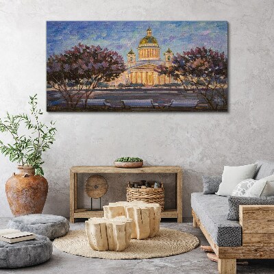 Tableau sur toile La cathédrale dans la lueur du soleil couchant