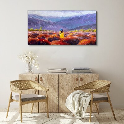 Tableau imprimé sur toile Femme dans un paysage violet