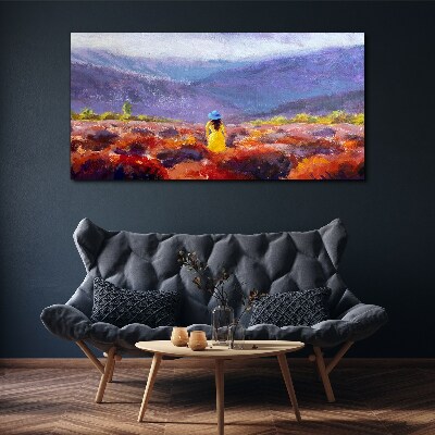 Tableau imprimé sur toile Femme dans un paysage violet