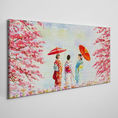 Tableau toile imprimée Une promenade printanière sous les arbres en fleurs