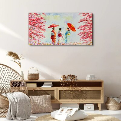 Tableau toile imprimée Une promenade printanière sous les arbres en fleurs