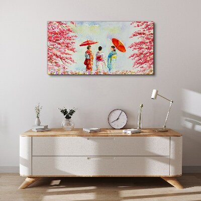 Tableau toile imprimée Une promenade printanière sous les arbres en fleurs