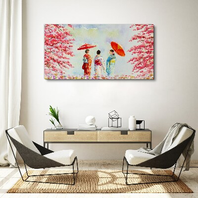 Tableau toile imprimée Une promenade printanière sous les arbres en fleurs