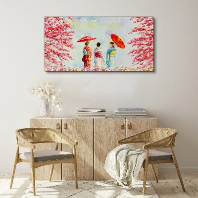 Tableau toile imprimée Une promenade printanière sous les arbres en fleurs