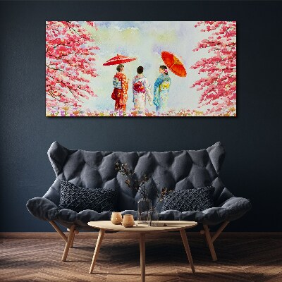 Tableau toile imprimée Une promenade printanière sous les arbres en fleurs