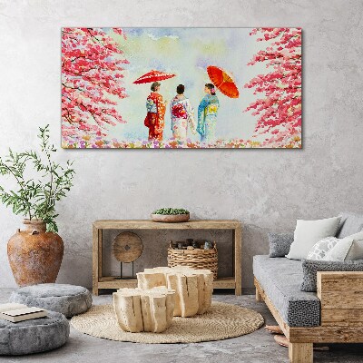 Tableau toile imprimée Une promenade printanière sous les arbres en fleurs