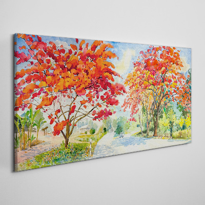 Tableau imprimé sur toile Arbres d'automne aux couleurs de feu