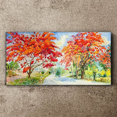 Tableau imprimé sur toile Arbres d'automne aux couleurs de feu