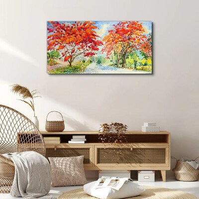 Tableau imprimé sur toile Arbres d'automne aux couleurs de feu
