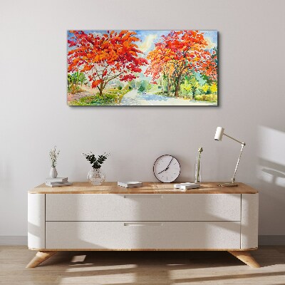 Tableau imprimé sur toile Arbres d'automne aux couleurs de feu