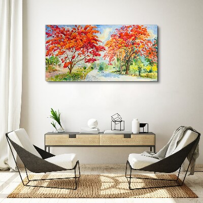 Tableau imprimé sur toile Arbres d'automne aux couleurs de feu