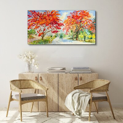 Tableau imprimé sur toile Arbres d'automne aux couleurs de feu
