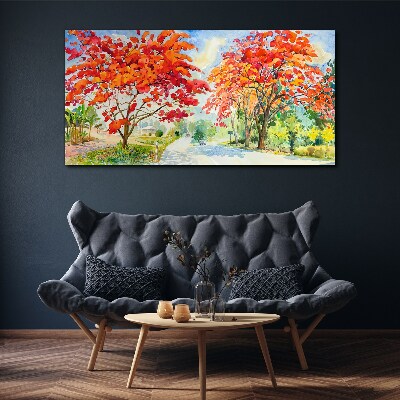 Tableau imprimé sur toile Arbres d'automne aux couleurs de feu