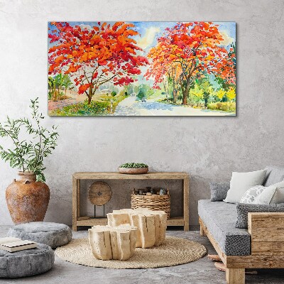 Tableau imprimé sur toile Arbres d'automne aux couleurs de feu
