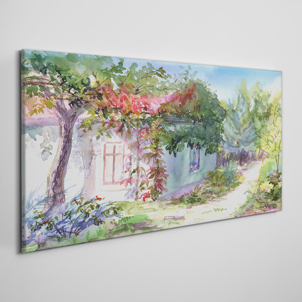Tableau imprimé sur toile Paysage d'été avec une maison et des arbres
