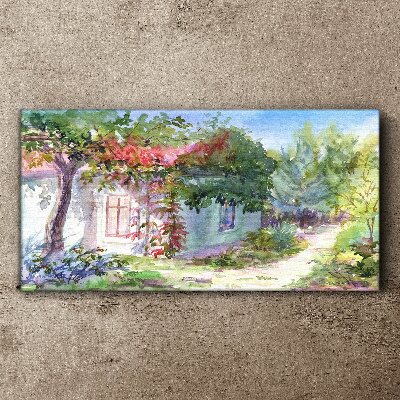 Tableau imprimé sur toile Paysage d'été avec une maison et des arbres