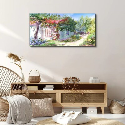 Tableau imprimé sur toile Paysage d'été avec une maison et des arbres