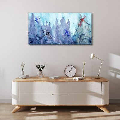 Tableau sur toile Libellules élancées dans un paysage forestier