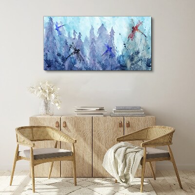 Tableau sur toile Libellules élancées dans un paysage forestier