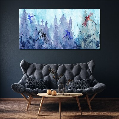 Tableau sur toile Libellules élancées dans un paysage forestier