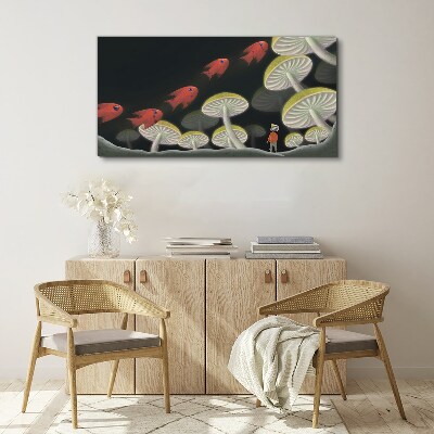 Tableau imprimé sur toile Le monde fantastique des poissons et des champignons