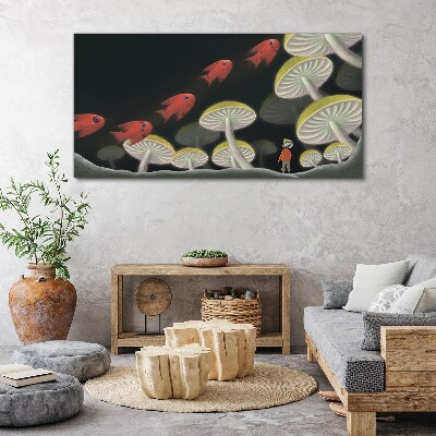 Tableau imprimé sur toile Le monde fantastique des poissons et des champignons