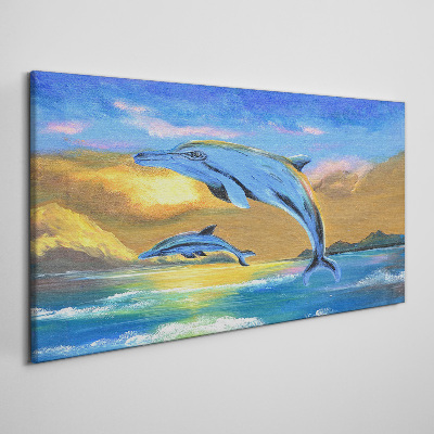 Tableau imprimé sur toile Dauphins au coucher du soleil