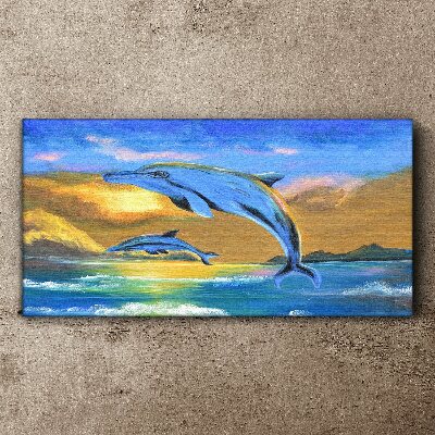 Tableau imprimé sur toile Dauphins au coucher du soleil