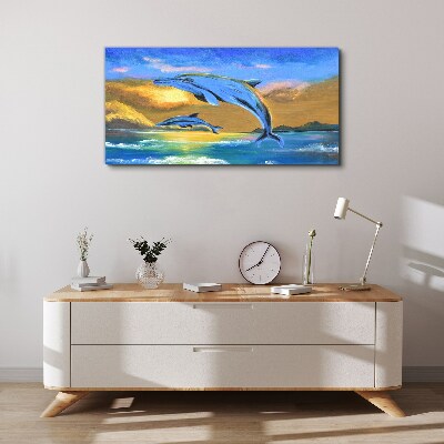 Tableau imprimé sur toile Dauphins au coucher du soleil