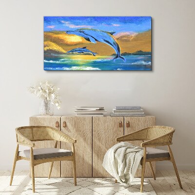 Tableau imprimé sur toile Dauphins au coucher du soleil