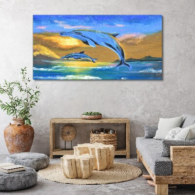 Tableau imprimé sur toile Dauphins au coucher du soleil