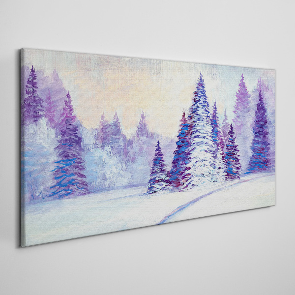 Tableau sur toile Paysage d'hiver avec des arbres violets