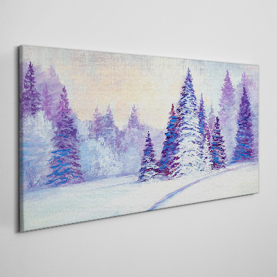 Tableau sur toile Paysage d'hiver avec des arbres violets