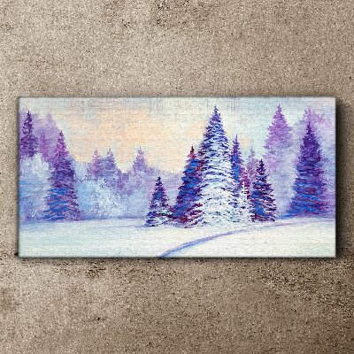Tableau sur toile Paysage d'hiver avec des arbres violets