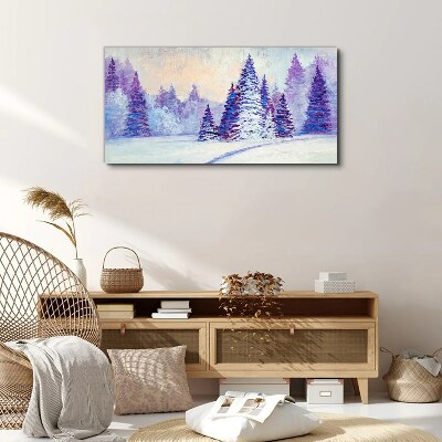 Tableau sur toile Paysage d'hiver avec des arbres violets
