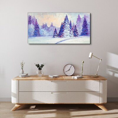 Tableau sur toile Paysage d'hiver avec des arbres violets